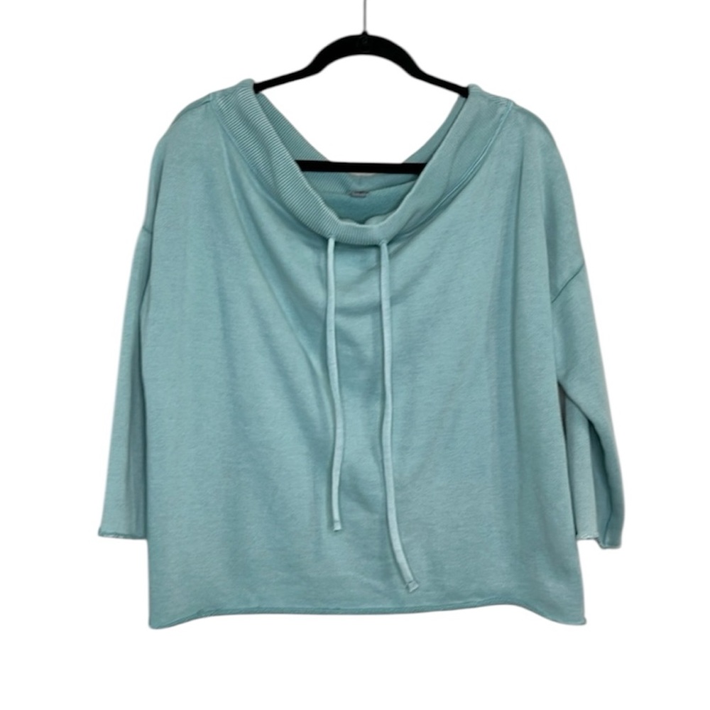 Aerie light blue raw hem drawstring slouchy off shoulder sweatshirt size Small